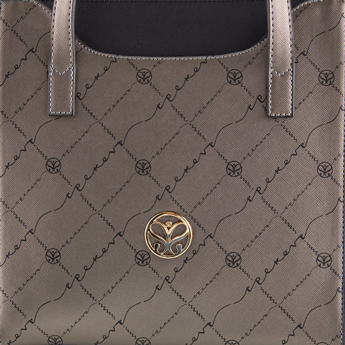 Gümüş Monogram Cep Detaylı Tote Çanta