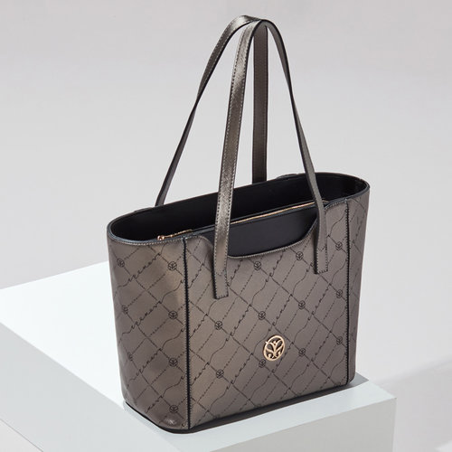 Gümüş Monogram Cep Detaylı Tote Çanta