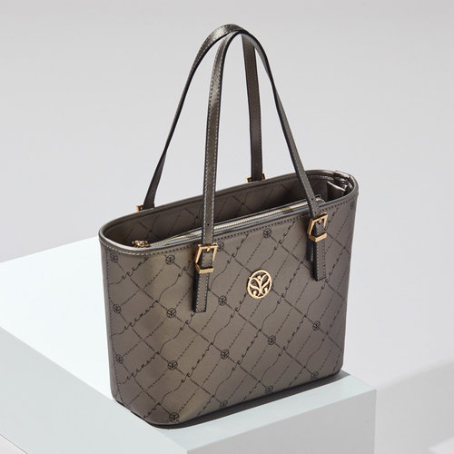 Gümüş Monogram Toka Detaylı Tote Çanta