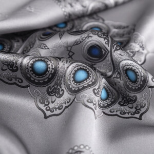 Gümüş Telkari Saten İpek Mendil - Thumbnail