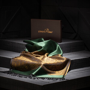 ipekevi - شال حرير جاكار فاخر منسوج يدويًا لون أخضر