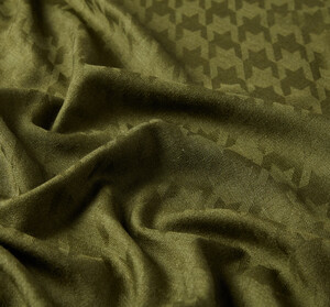 ipekevi - Haki Yeşili Kaz Ayağı Desenli Yün İpek Şal (1)