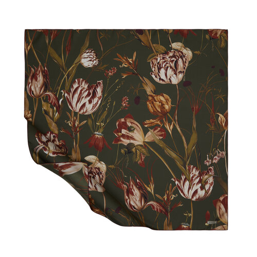 ايشارب حرير تويل تصميم ورود لون أخضر