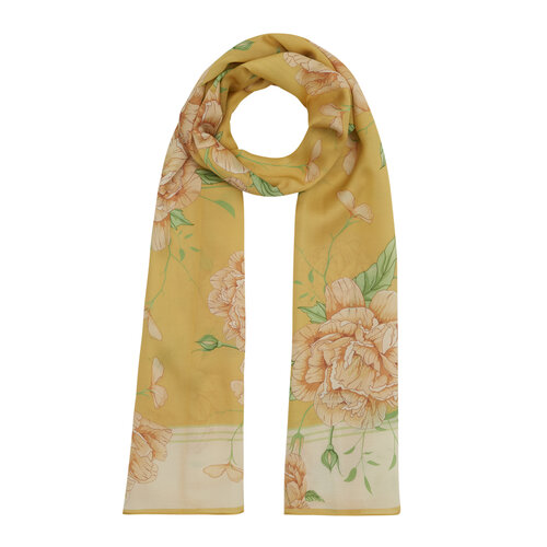 Harvest Yellow Peony Cotton Rayon Scarf