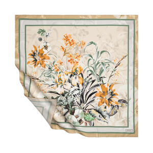 Harvest Yellow Shadow Garden Twill Silk Scarf - Thumbnail