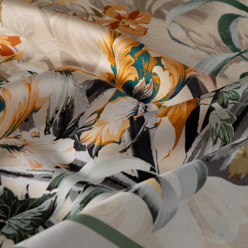 Harvest Yellow Shadow Garden Twill Silk Scarf