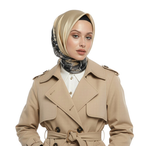 ايشارب حرير تويل تصميم ورود لون أصفر