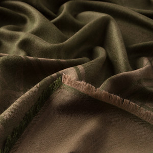 Henna Green Floral Print Wool Silk Scarf - Thumbnail