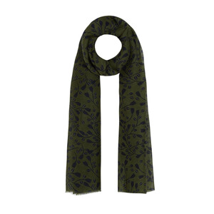 ipekevi - Henna Green Mini Leaf Print Wool Scarf (1)