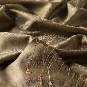 Henna Green Tulip Jacquard Silk Scarf - Thumbnail