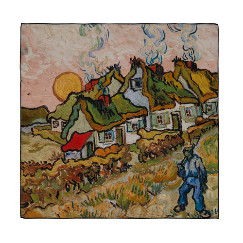 Houses and Figure Satin Silk Pocket Square