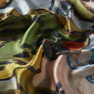 Houses and Figure Satin Silk Scarf - Thumbnail