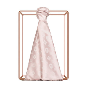 Hydrangea Pink Monogram Print Silk Scarf - Thumbnail