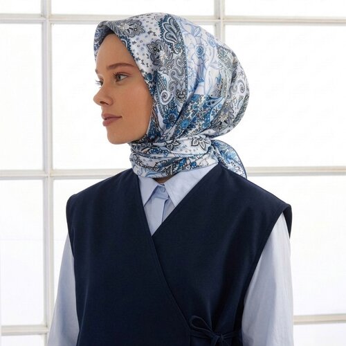 Ice Blue Bohemian Pathcwork Twill Silk Scarf