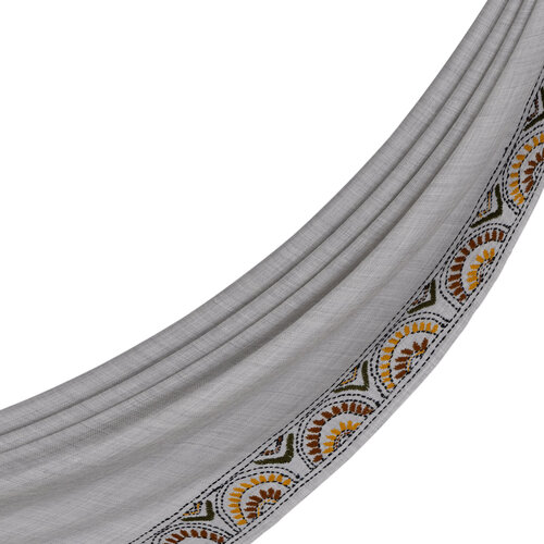 Ice Blue Ethnic Mosaic Wool Silk Scarf