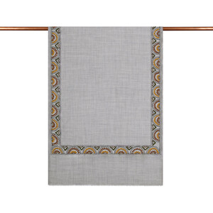 Ice Blue Ethnic Mosaic Wool Silk Scarf - Thumbnail