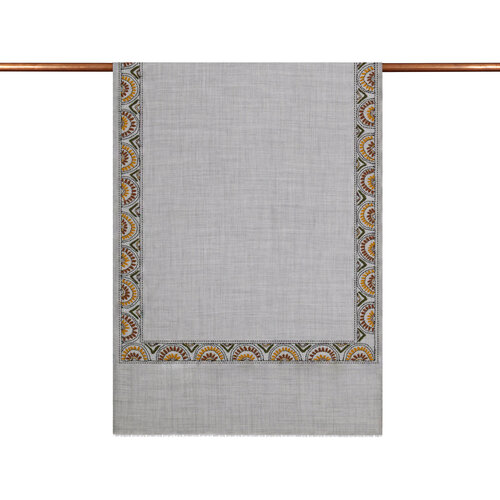 Ice Blue Ethnic Mosaic Wool Silk Scarf