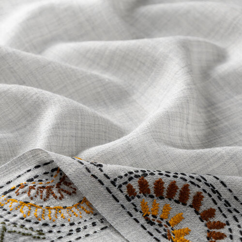Ice Blue Ethnic Mosaic Wool Silk Scarf