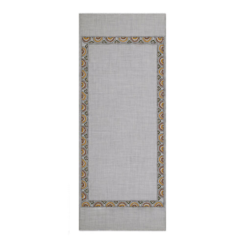 Ice Blue Ethnic Mosaic Wool Silk Scarf