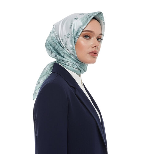 ايشارب حرير تويل تصميم ورود لون أزرق فاتح