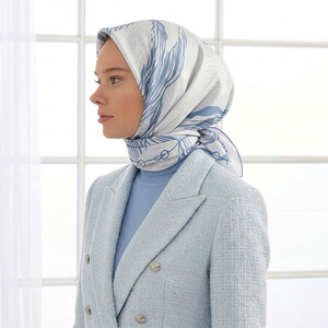 Ice Blue Moss Twill Silk Scarf - Thumbnail