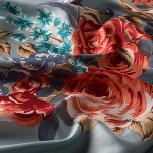 Ice Blue Palace Garden Print Silk Scarf - Thumbnail