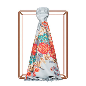 Ice Blue Palace Garden Print Silk Scarf - Thumbnail