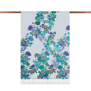 ipekevi - Ice Blue Pansy Printed Silk Shawl (1)