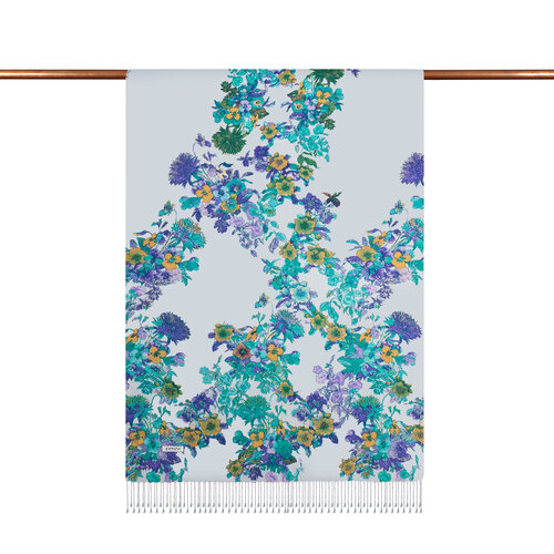 Ice Blue Pansy Printed Silk Shawl