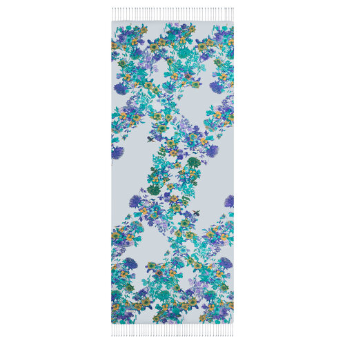 Ice Blue Pansy Printed Silk Shawl