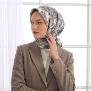 Ice Blue Rebel Ivy Twill Silk Scarf - Thumbnail