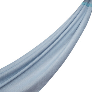 Ice Blue Thin Herringbone Wool Silk Scarf - Thumbnail