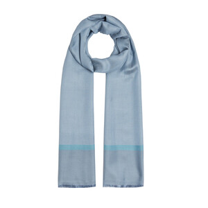 Ice Blue Thin Herringbone Wool Silk Scarf - Thumbnail