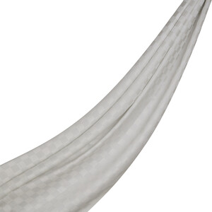 Ice White Checkered Cotton Silk Scarf - Thumbnail
