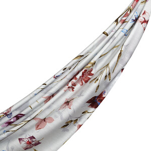 Ice White Clover Garden Print Modal Silk Scarf - Thumbnail