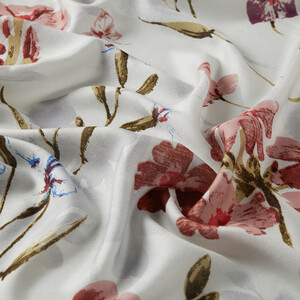 Ice White Clover Garden Print Modal Silk Scarf - Thumbnail