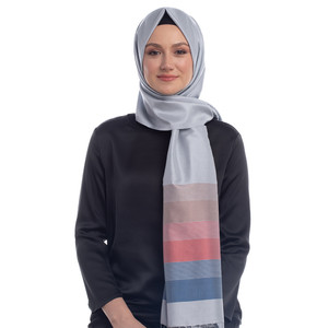 Ice White Elitist Striped Silk Scarf - Thumbnail