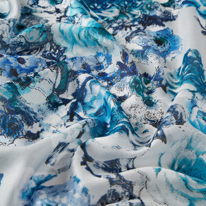 Ice White Fleur Print Modal Silk Scarf - Thumbnail