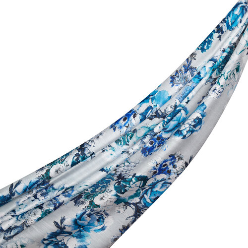 Ice White Fleur Print Modal Silk Scarf
