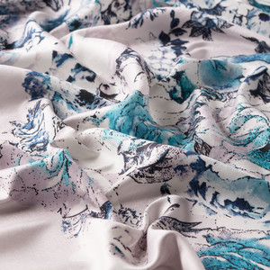 Ice White Fleur Print Silk Scarf - Thumbnail