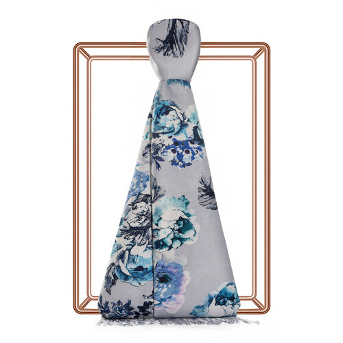 Ice White Fleur Print Silk Scarf