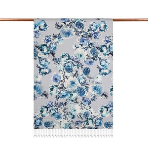 Ice White Fleur Print Silk Scarf - Thumbnail