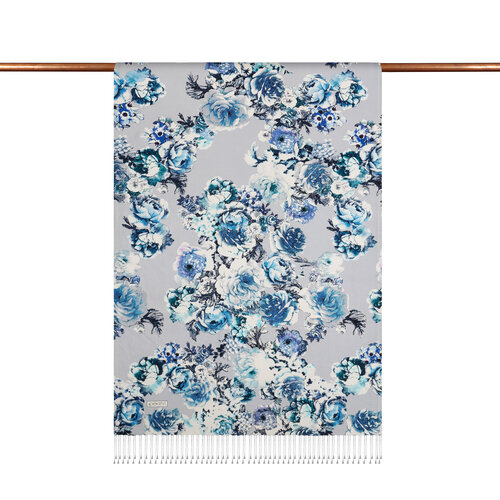 Ice White Fleur Print Silk Scarf