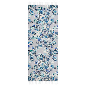 Ice White Fleur Print Silk Scarf - Thumbnail