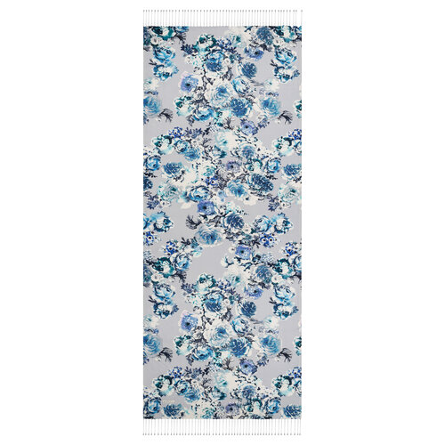 Ice White Fleur Print Silk Scarf