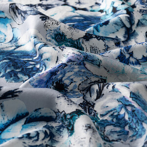 Ice White Fleur Print Silk Scarf - Thumbnail