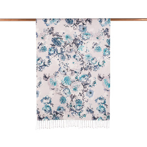 Ice White Fleur Print Silk Scarf - Thumbnail