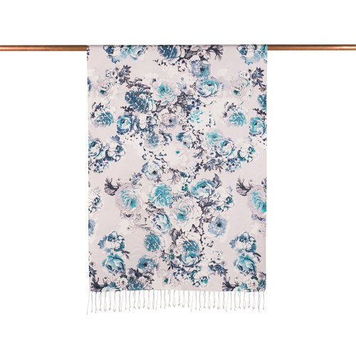 Ice White Fleur Print Silk Scarf