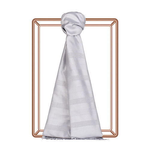 Ice White Mono Striped Silk Scarf