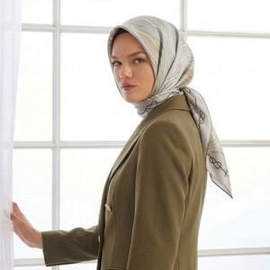 Ice White Moss Twill Silk Scarf - Thumbnail